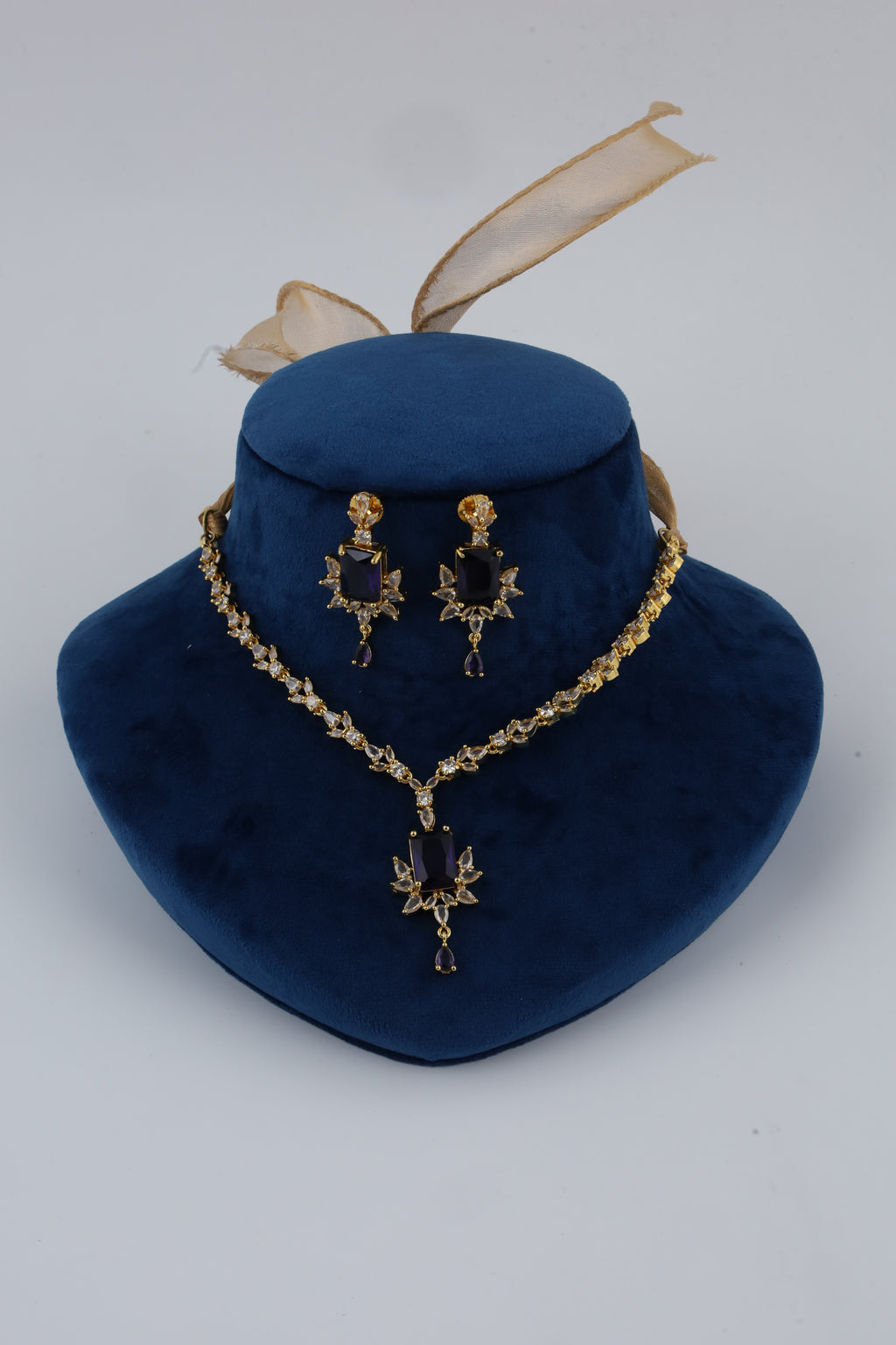 Purple Crystal Gold-Tone Necklace Set
