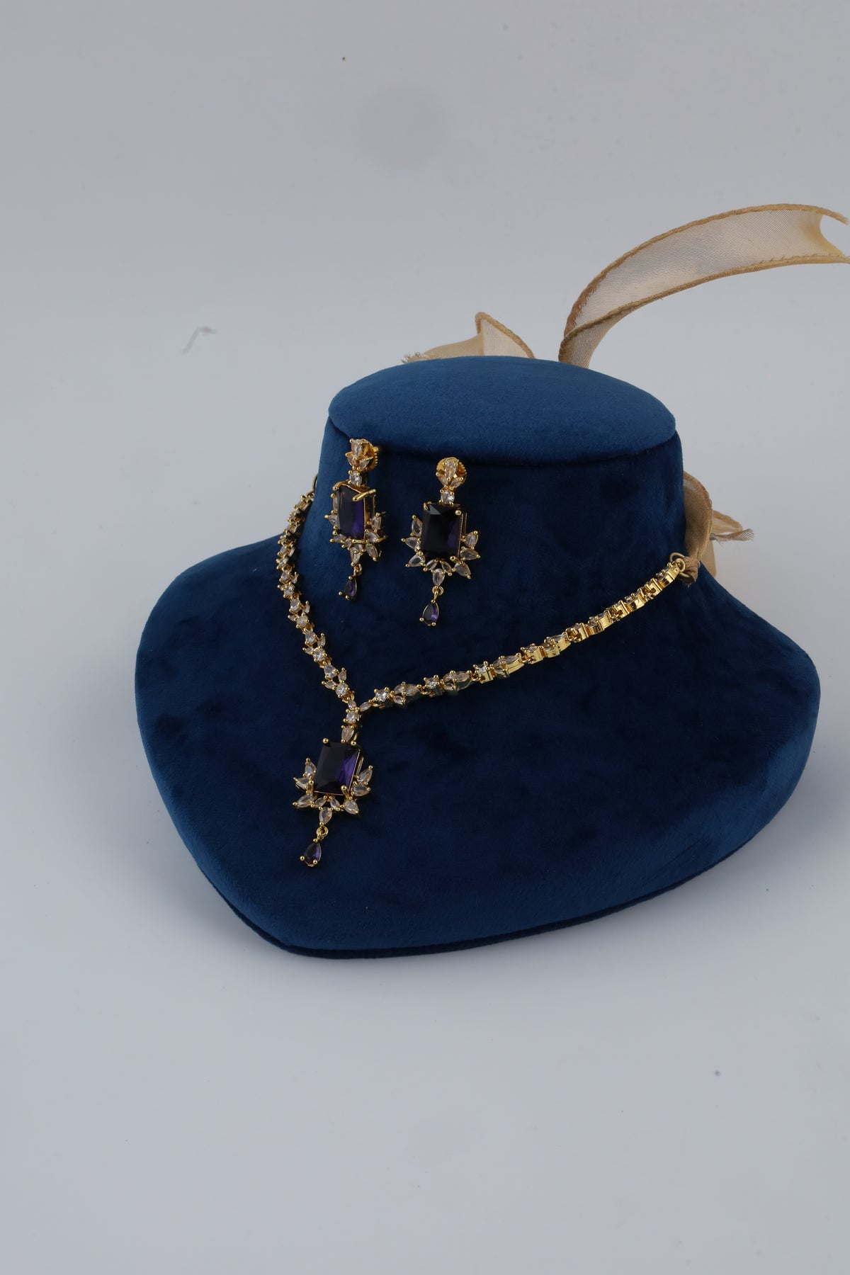 Purple Crystal Gold-Tone Necklace Set