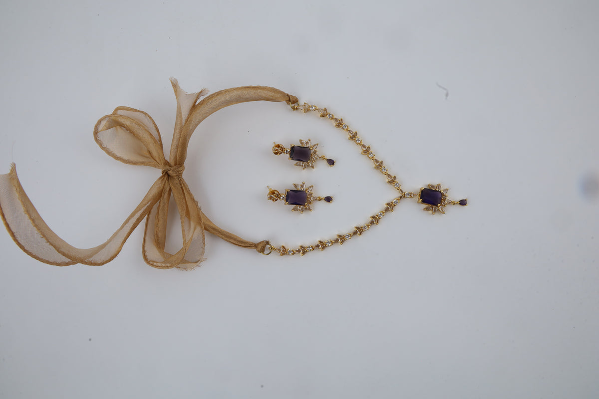 Purple Crystal Gold-Tone Necklace Set