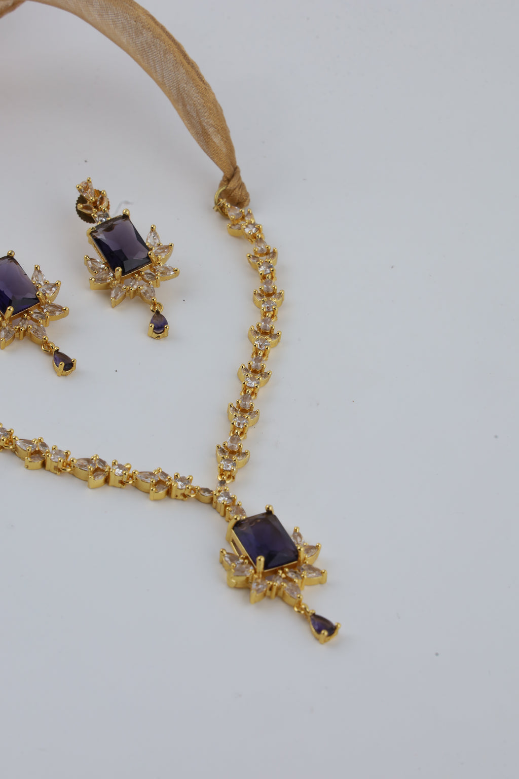 Purple Crystal Gold-Tone Necklace Set
