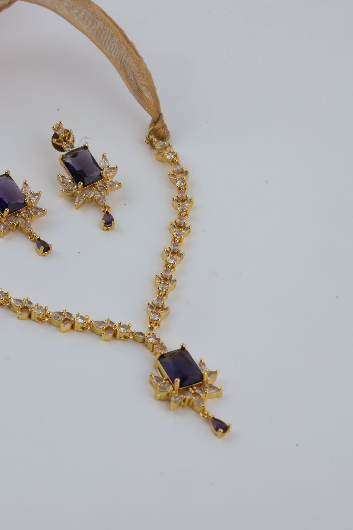 Purple Crystal Gold-Tone Necklace Set