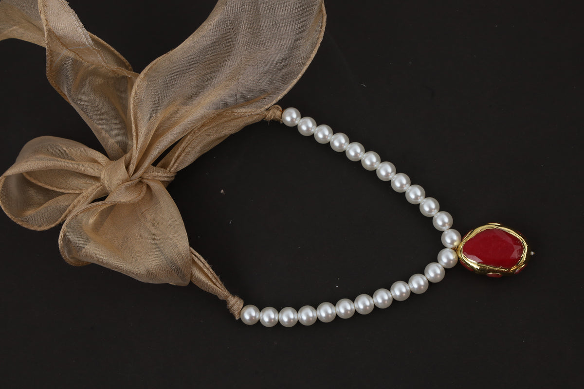 Pearl Choker Necklace with Red Crystal Pendant