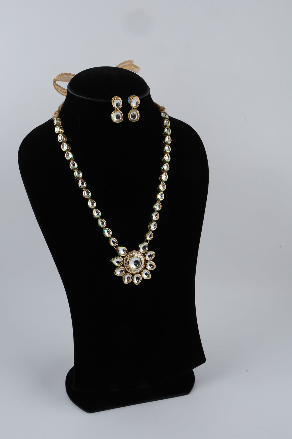 Gold-Tone Kundan Teardrop Necklace Set with Matching Earrings