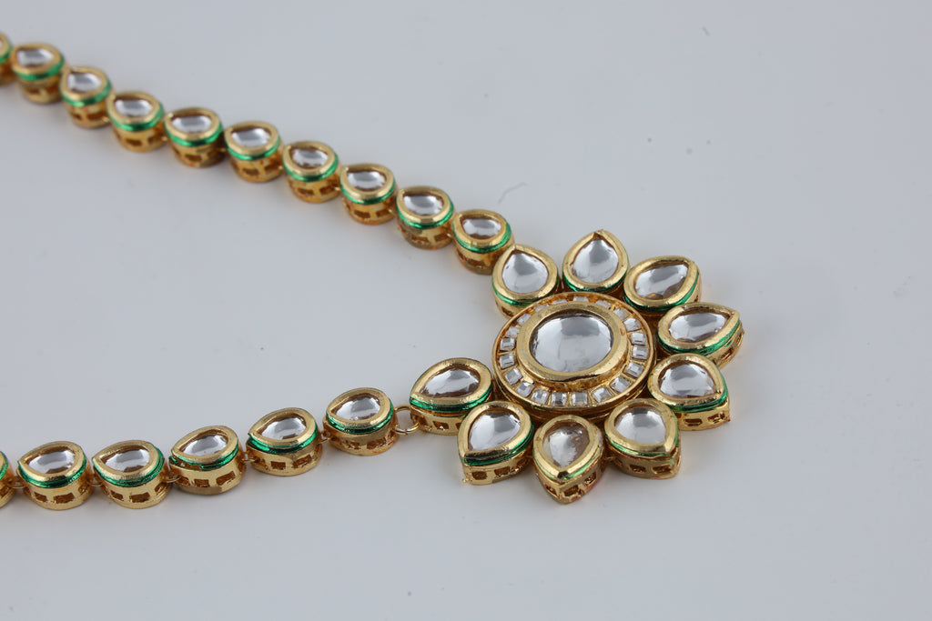 Gold-Tone Kundan Teardrop Necklace Set with Matching Earrings