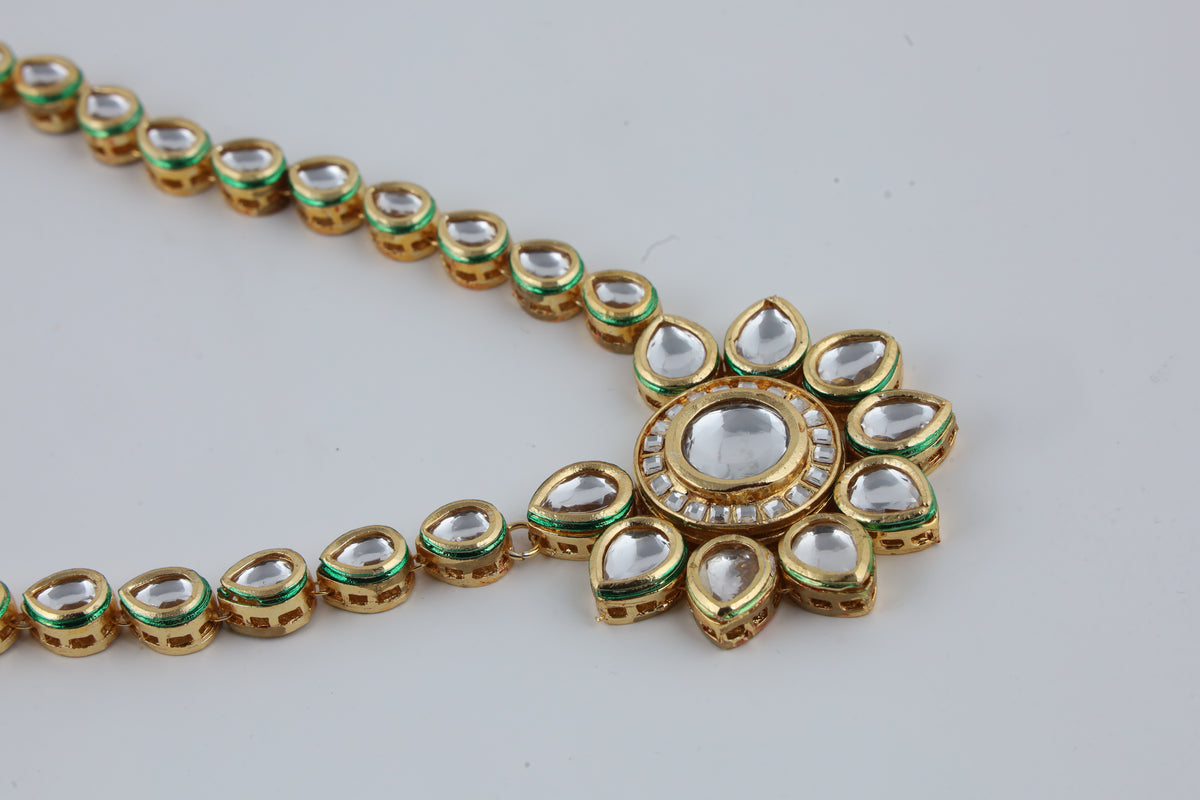 Gold-Tone Kundan Teardrop Necklace Set with Matching Earrings