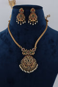 Traditional Gold-Tone Kundan Necklace Set with Pearl Drops