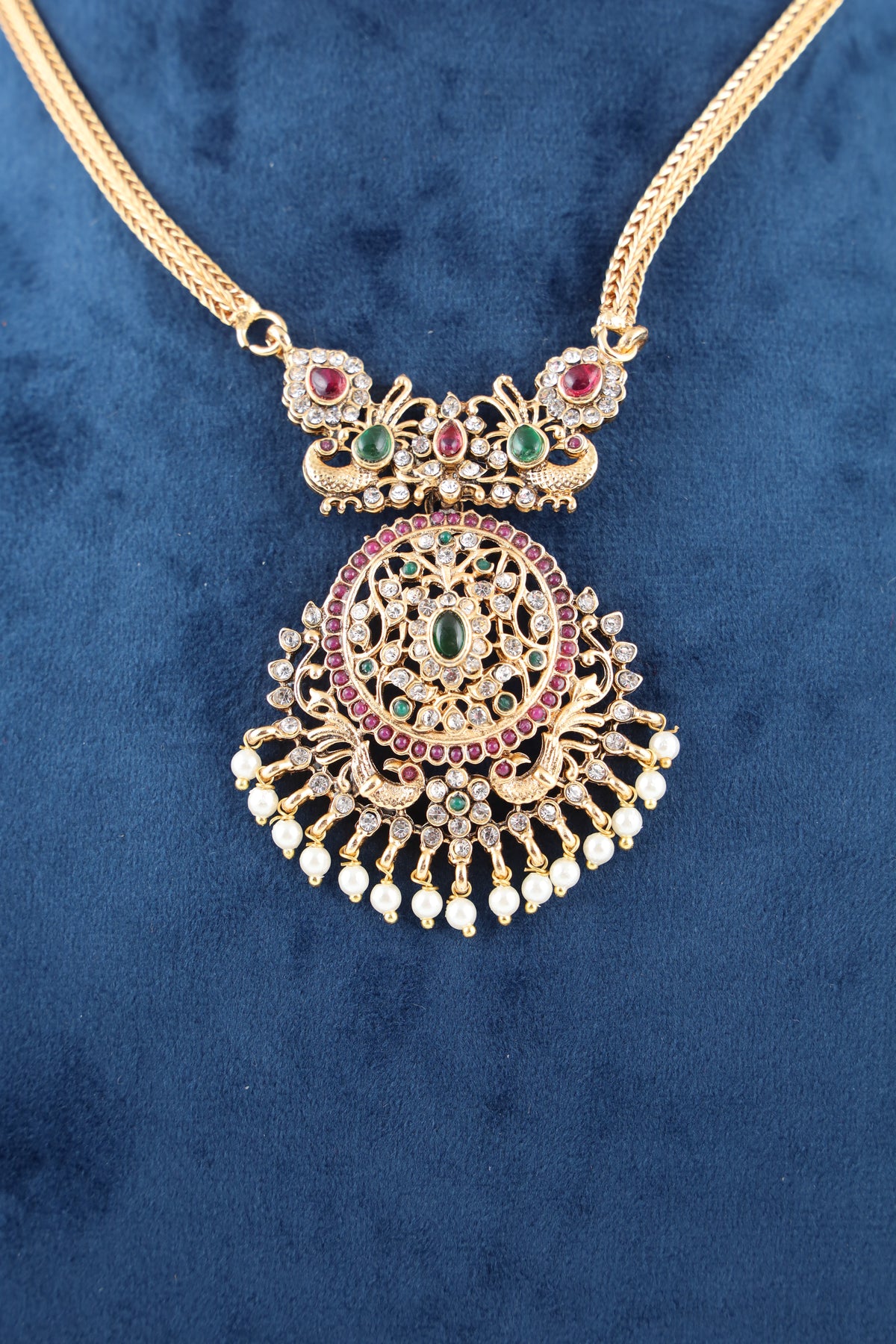 Traditional Gold-Tone Kundan Necklace Set with Pearl Drops