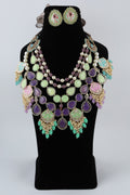 Multicolour Kundan Statement Necklace Set with Matching Earrings