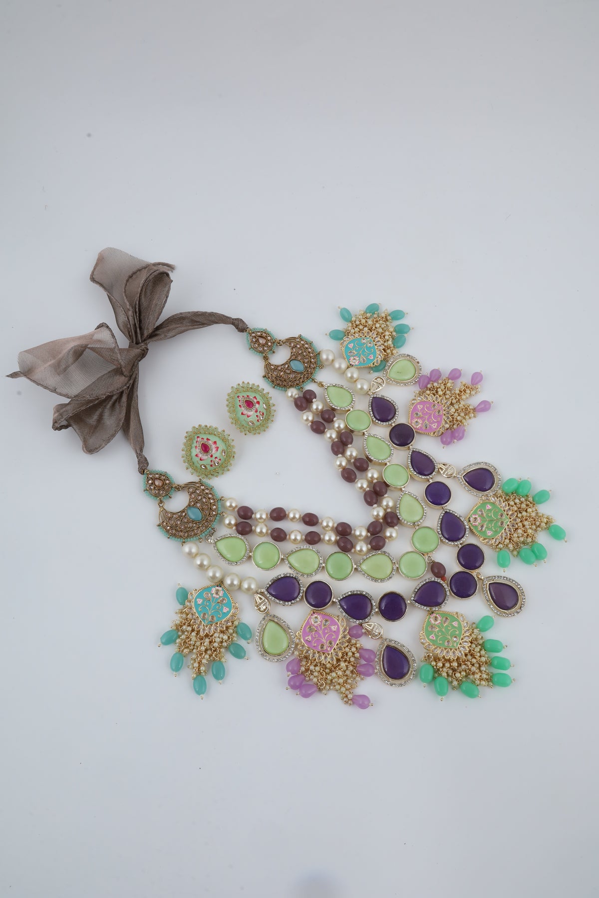 Multicolour Kundan Statement Necklace Set with Matching Earrings