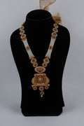 Traditional Gold-Tone Kundan Necklace with White Bead Strands