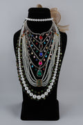 Multicolour Gemstone and Pearl Layered Statement Necklace
