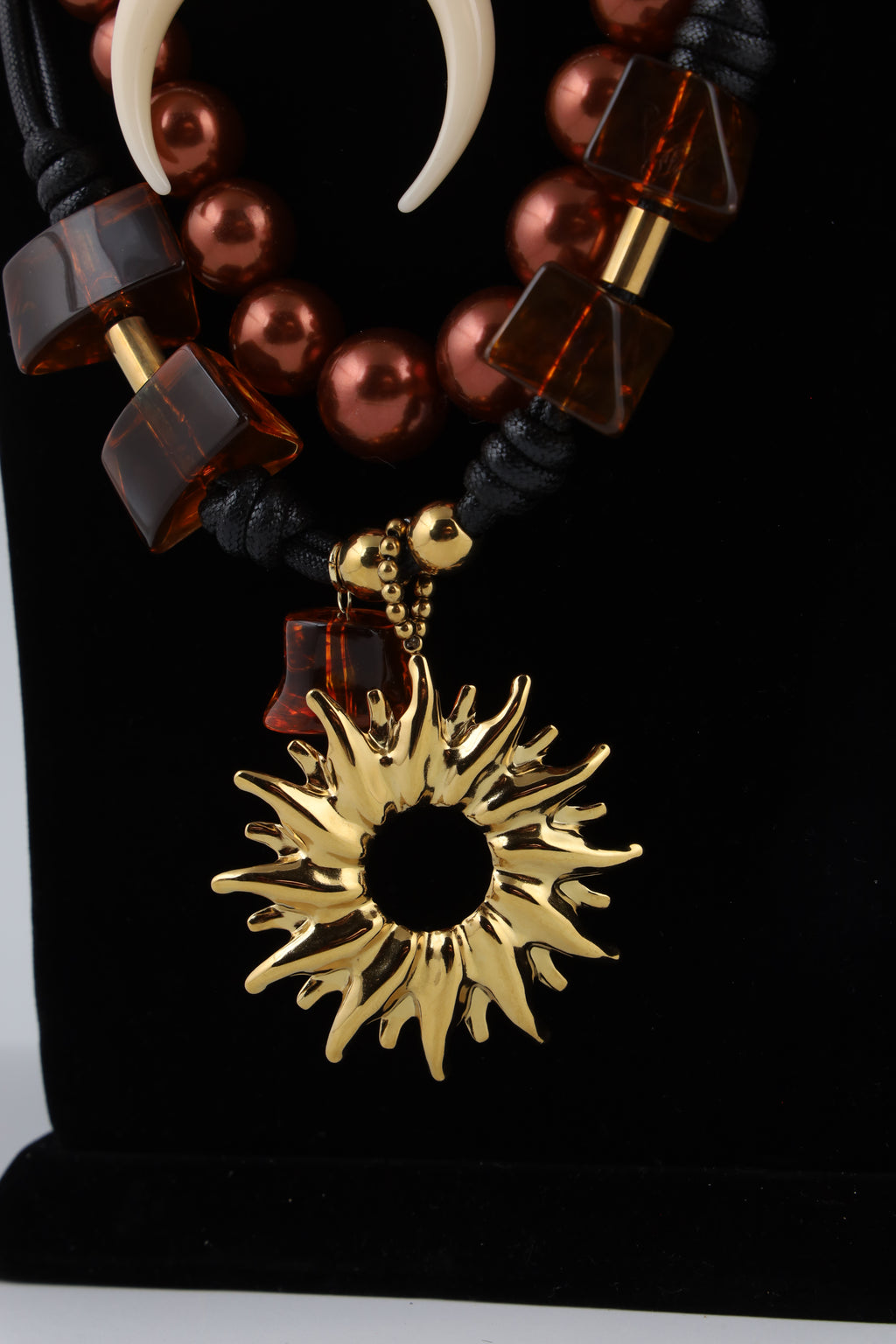 Multilayer Pearl and Brown Beaded Statement Necklace
