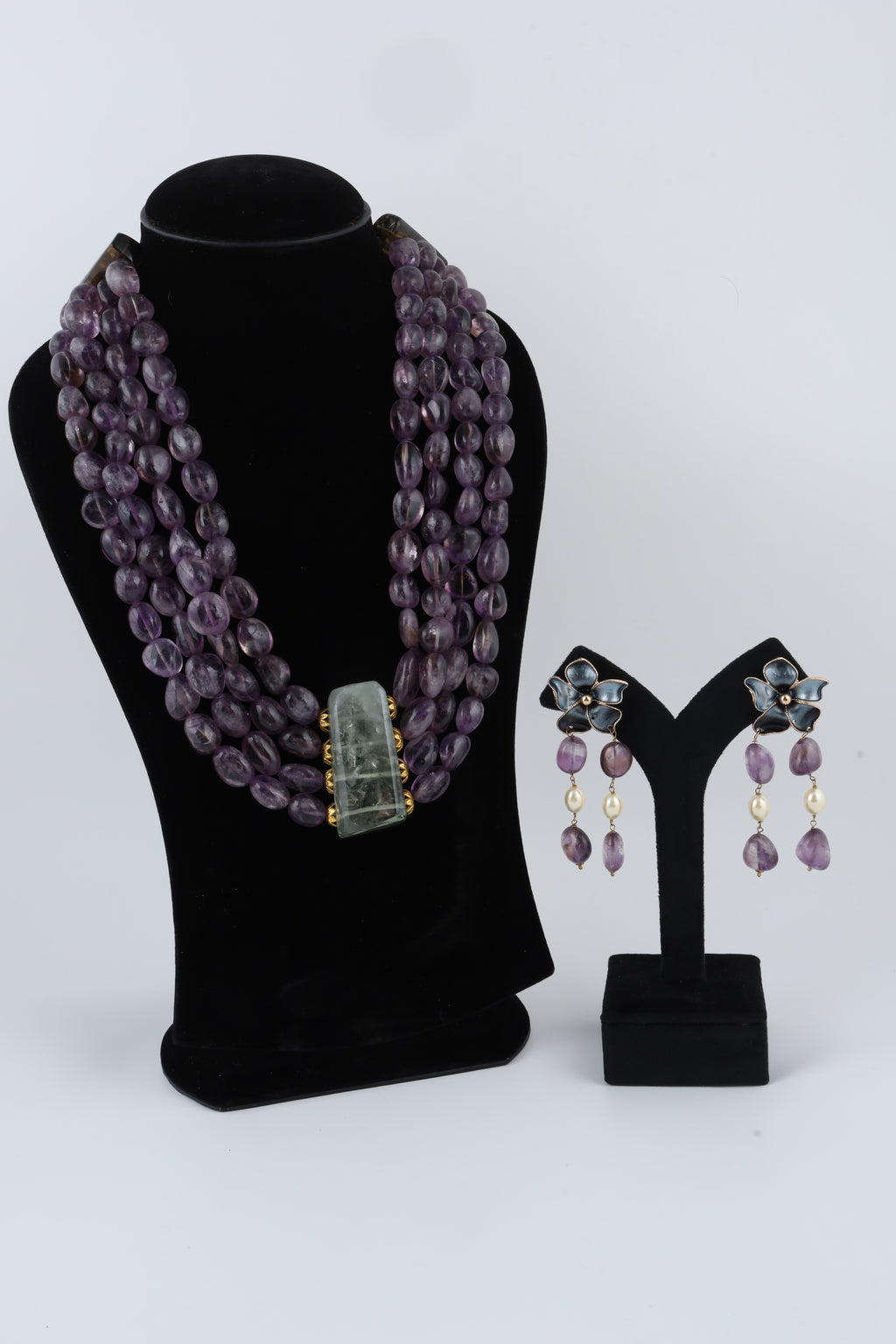 Amethyst Purple Beaded Necklace and Earring Set