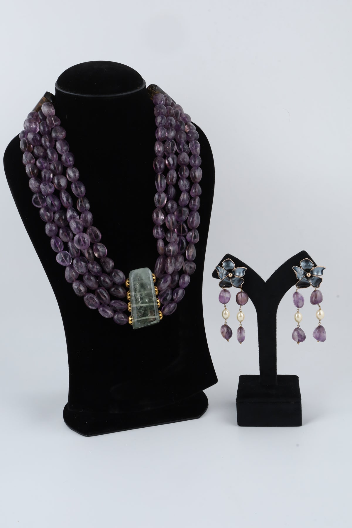 Amethyst Purple Beaded Necklace and Earring Set
