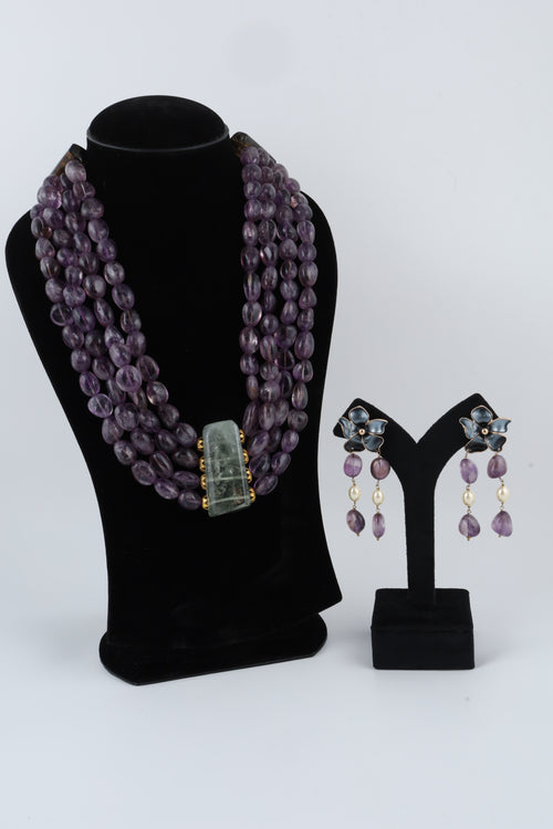 Amethyst Purple Beaded Necklace and Earring Set