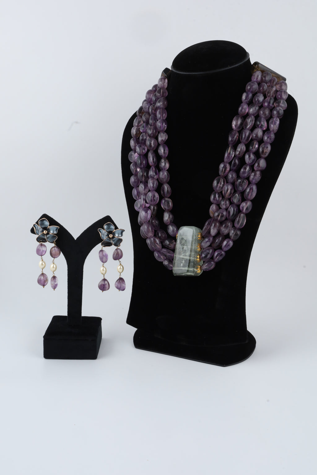 Amethyst Purple Beaded Necklace and Earring Set