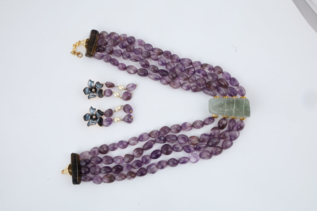 Amethyst Purple Beaded Necklace and Earring Set