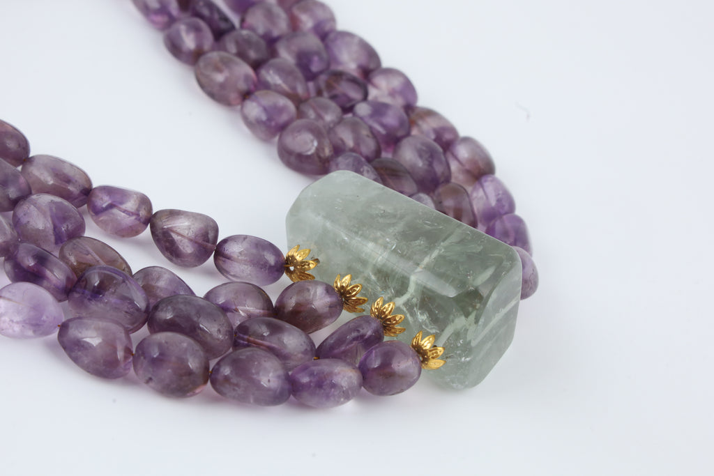 Amethyst Purple Beaded Necklace and Earring Set
