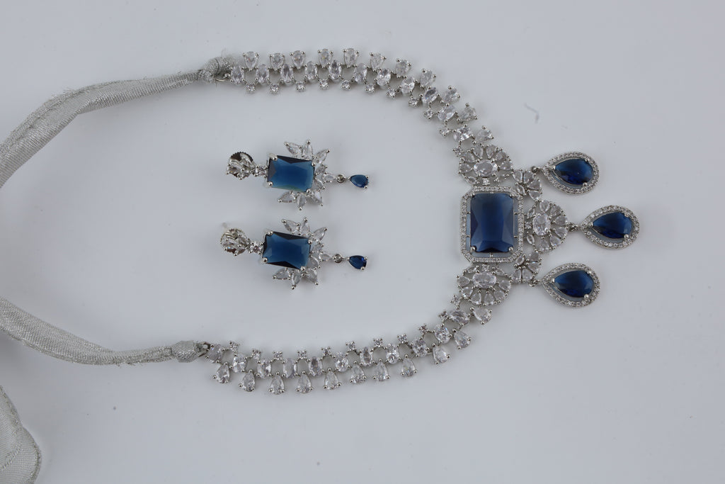 Royal Blue Stone Necklace and Earring Set