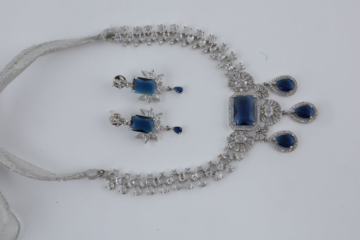 Royal Blue Stone Necklace and Earring Set