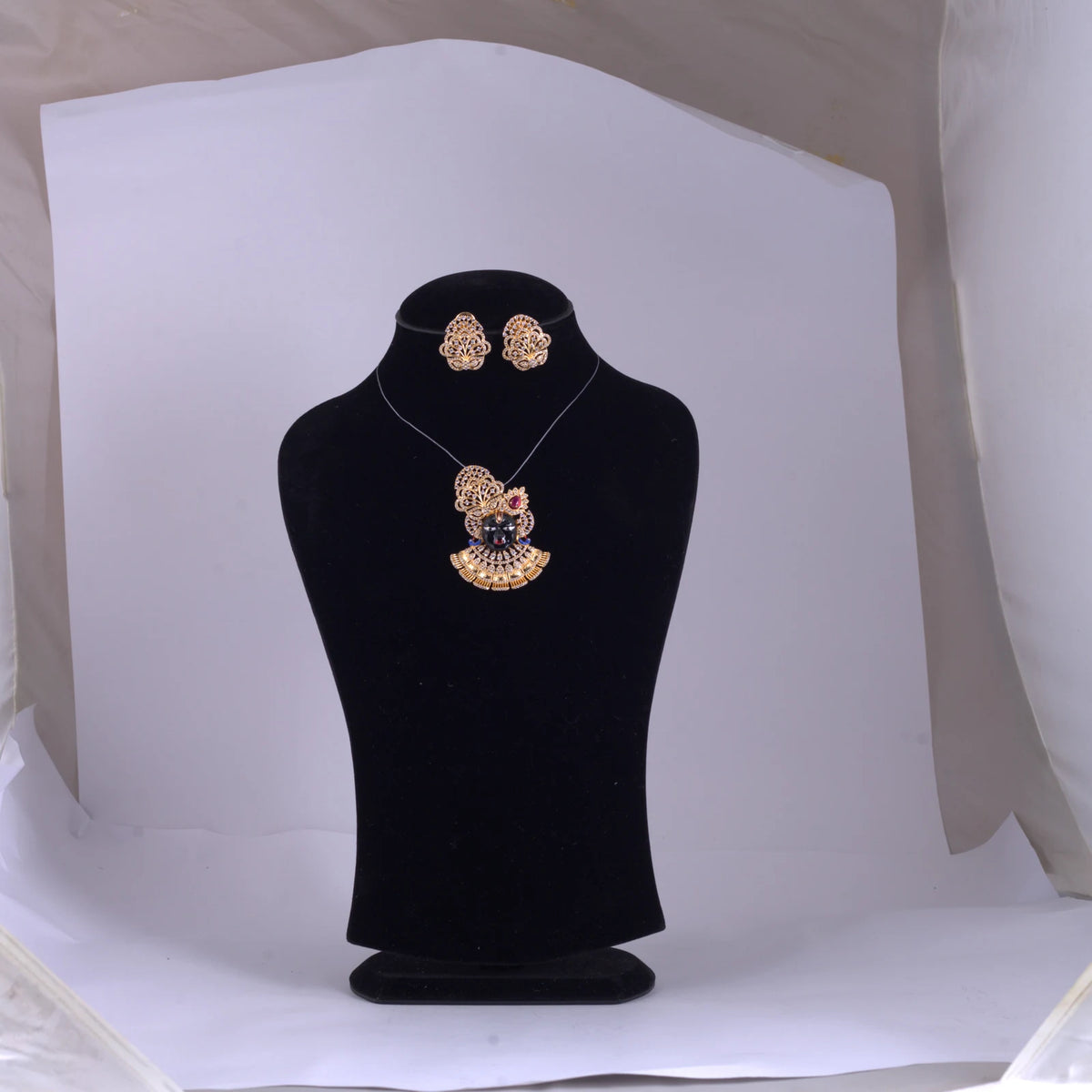 Traditional Gold-Tone Necklace Set with Matching Earrings — view A