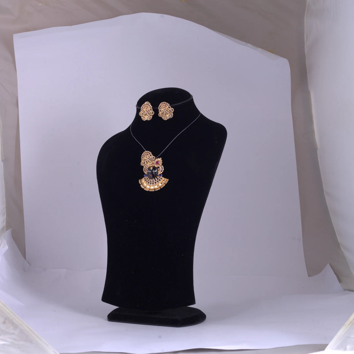 Traditional Gold-Tone Necklace Set with Matching Earrings — view B