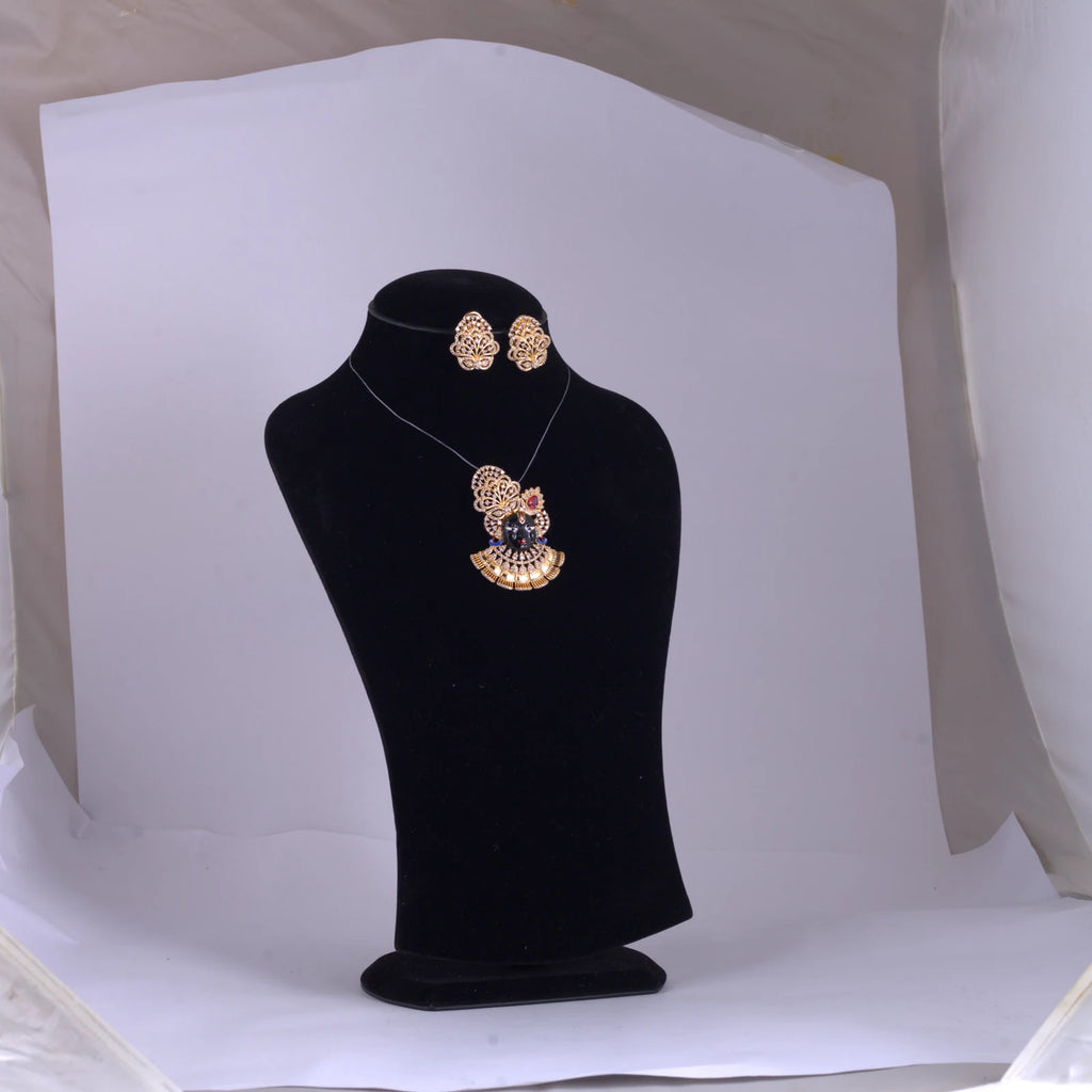 Traditional Gold-Tone Necklace Set with Matching Earrings — view C
