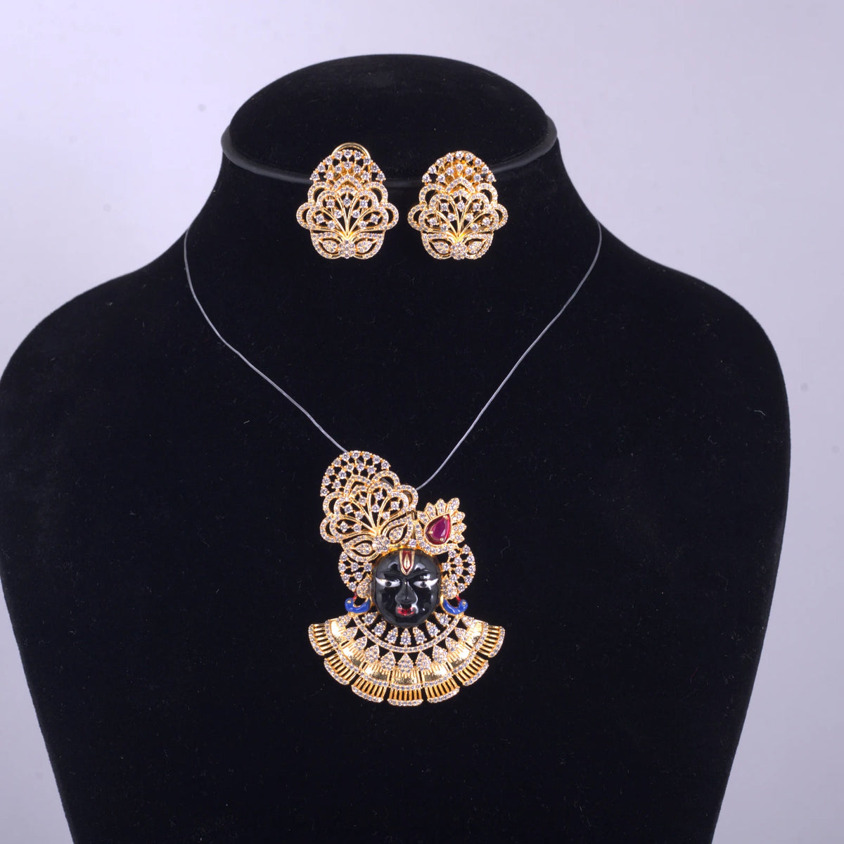 Traditional Gold-Tone Necklace Set with Matching Earrings — view D