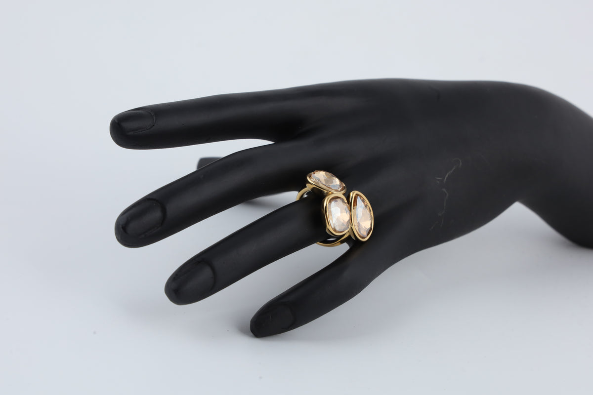 Gold Tone Triple Stone Statement Ring