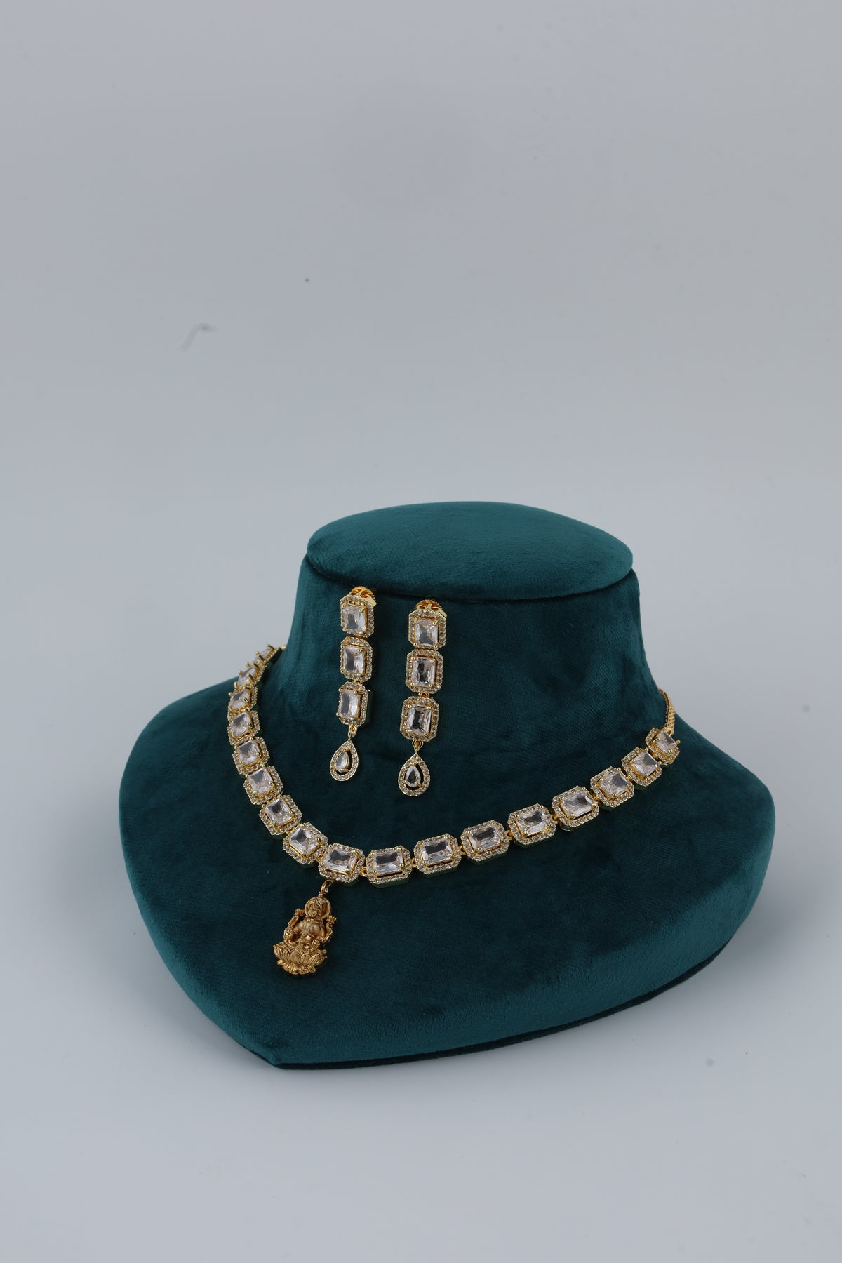 Gold Tone Crystal Necklace with Matching Earrings