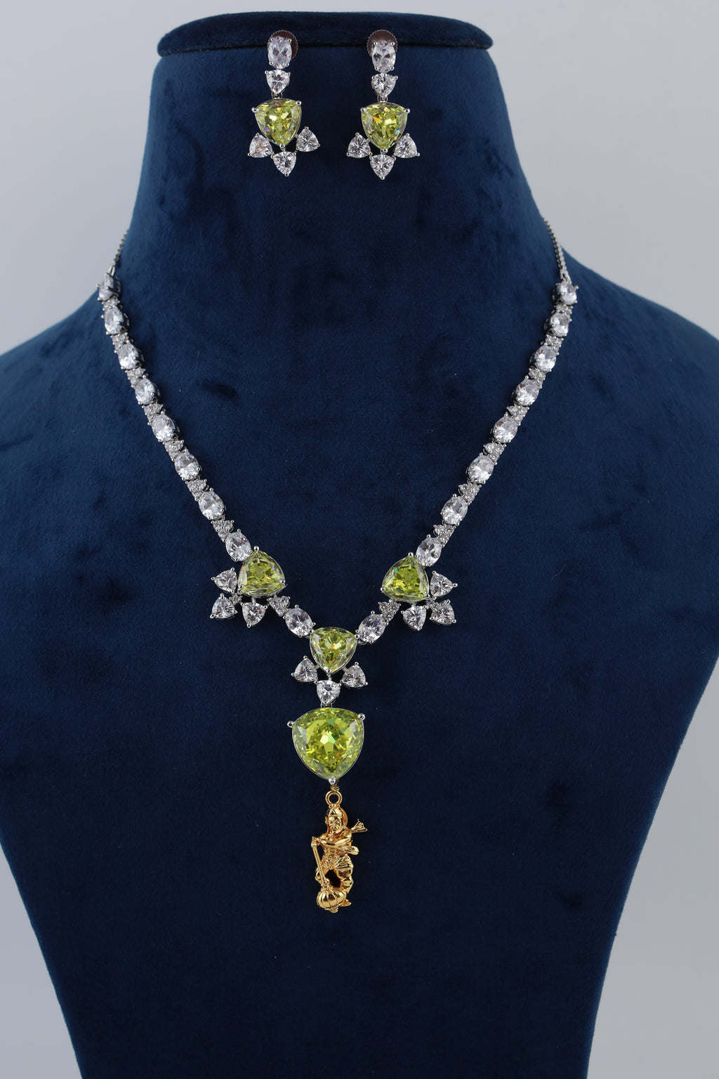 Green Crystal Necklace Set with Matching Earrings