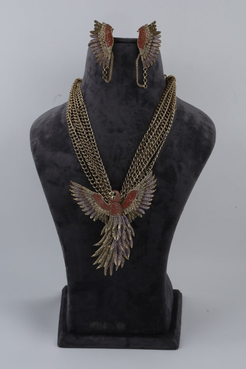 Bird Motif Necklace Set with Matching Earrings