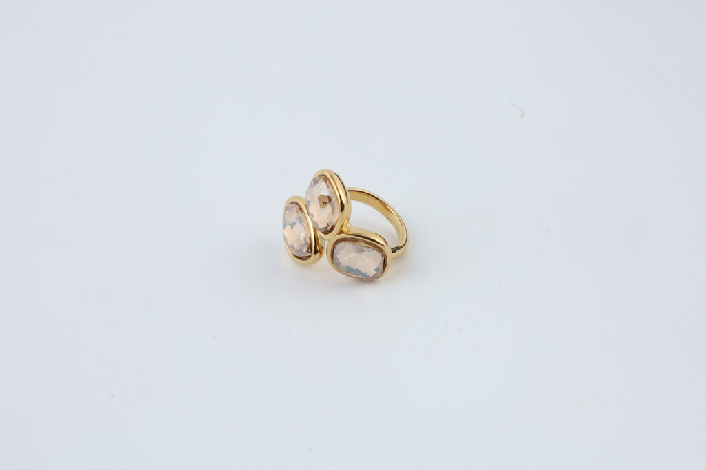 Gold Tone Triple Stone Statement Ring