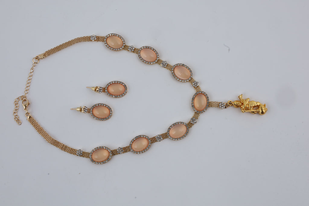 Peach Stone Necklace Set with Matching Earrings