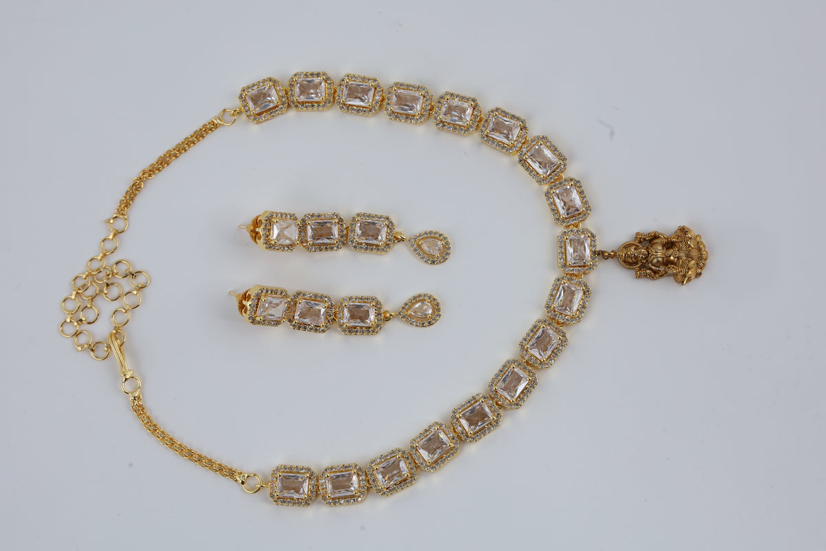 Gold Tone Crystal Necklace with Matching Earrings
