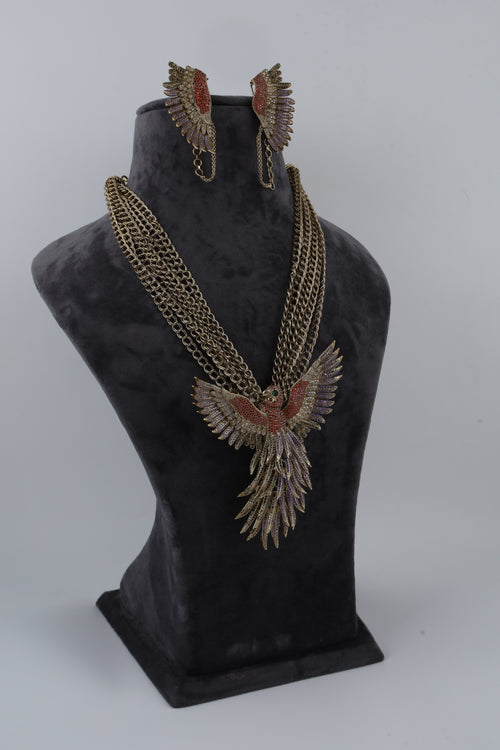Bird Motif Necklace Set with Matching Earrings