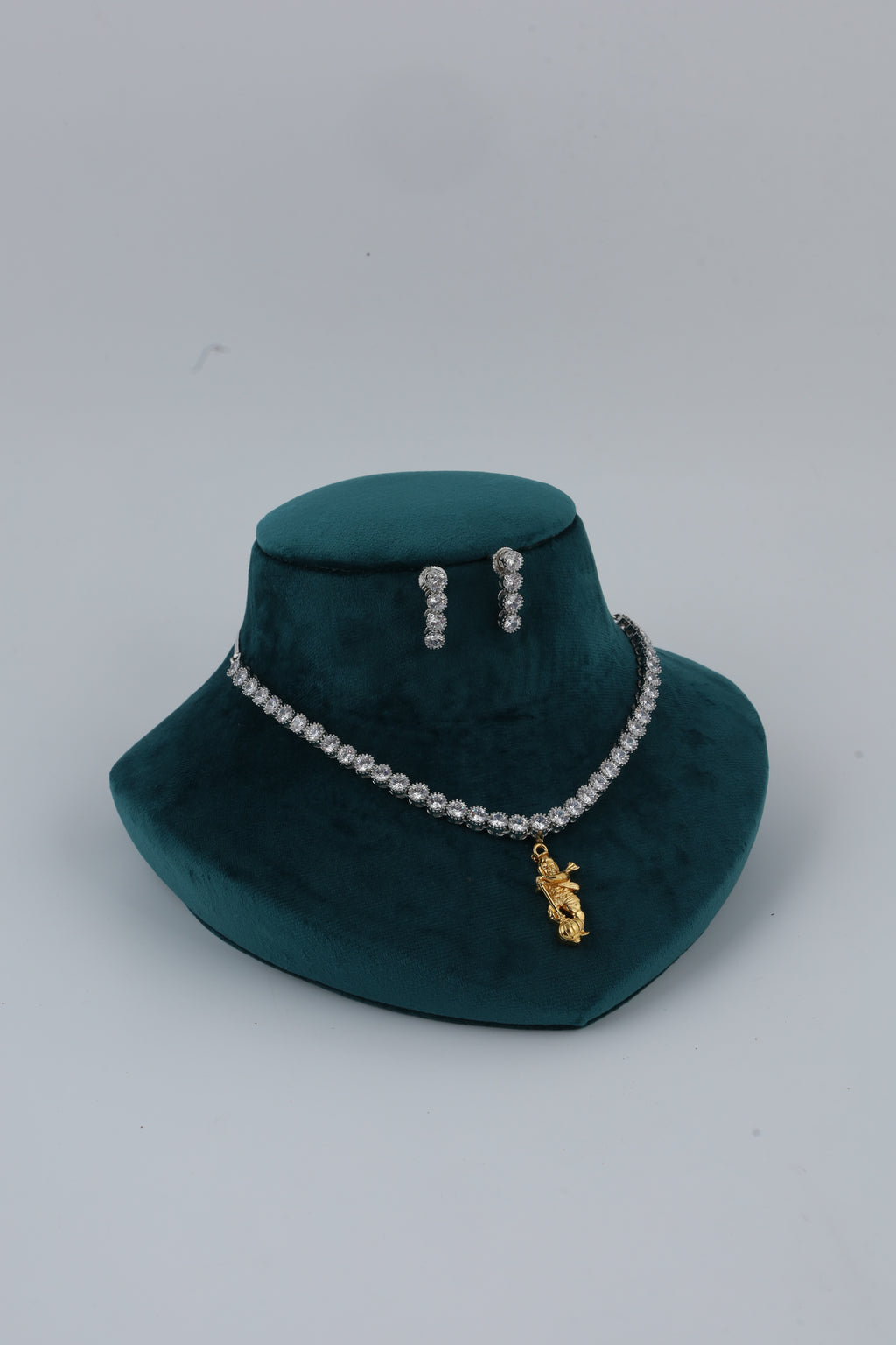 Silver Tone Crystal Necklace and Earrings Set