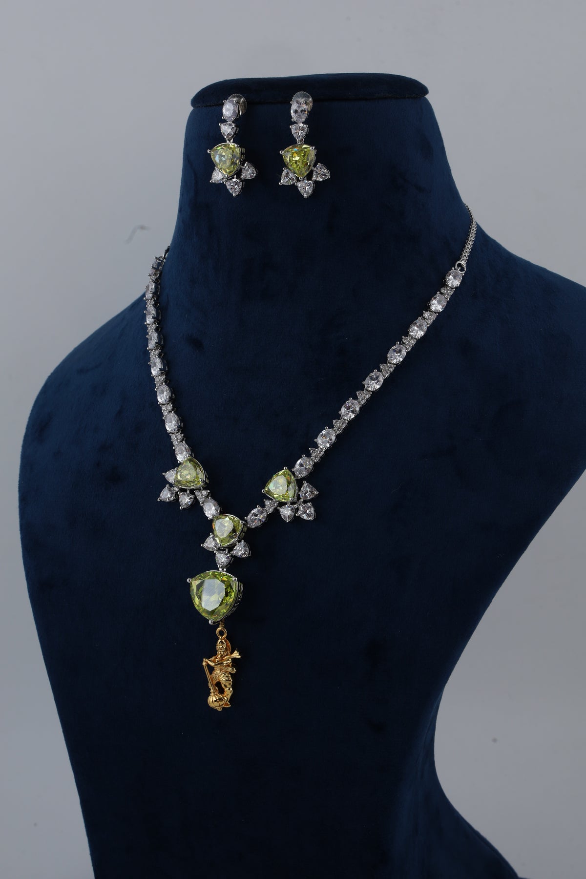 Green Crystal Necklace Set with Matching Earrings