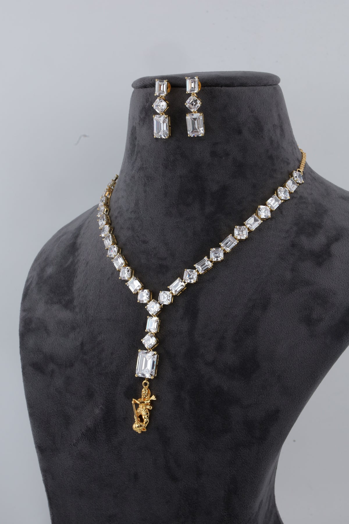 Geometric Crystal Necklace with Matching Earrings