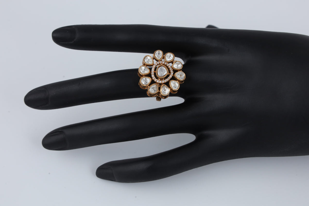 Gold Tone Floral Cluster Statement Ring