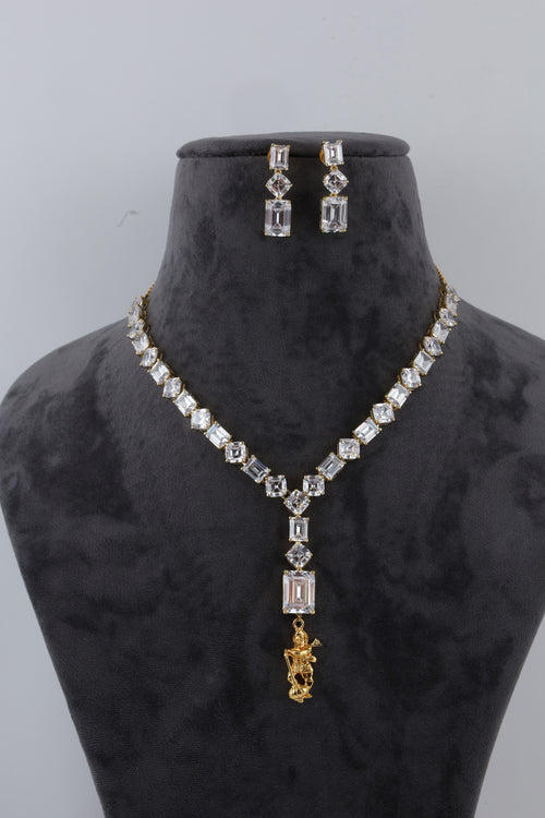 Geometric Crystal Necklace with Matching Earrings