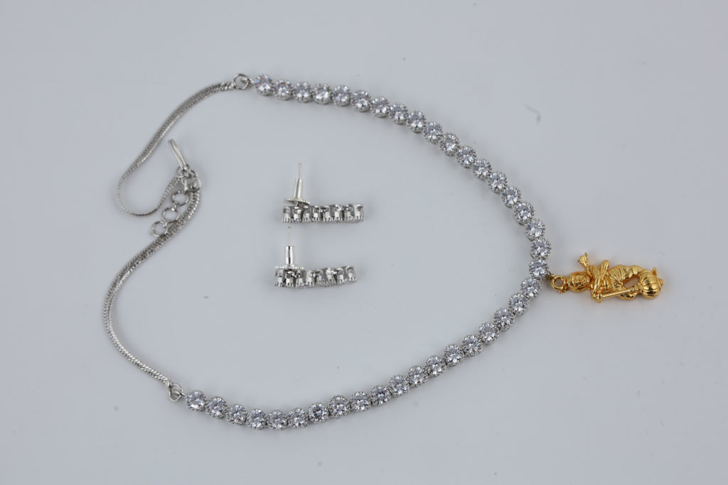 Silver Tone Crystal Necklace and Earrings Set