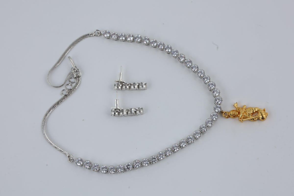 Silver Tone Crystal Necklace and Earrings Set