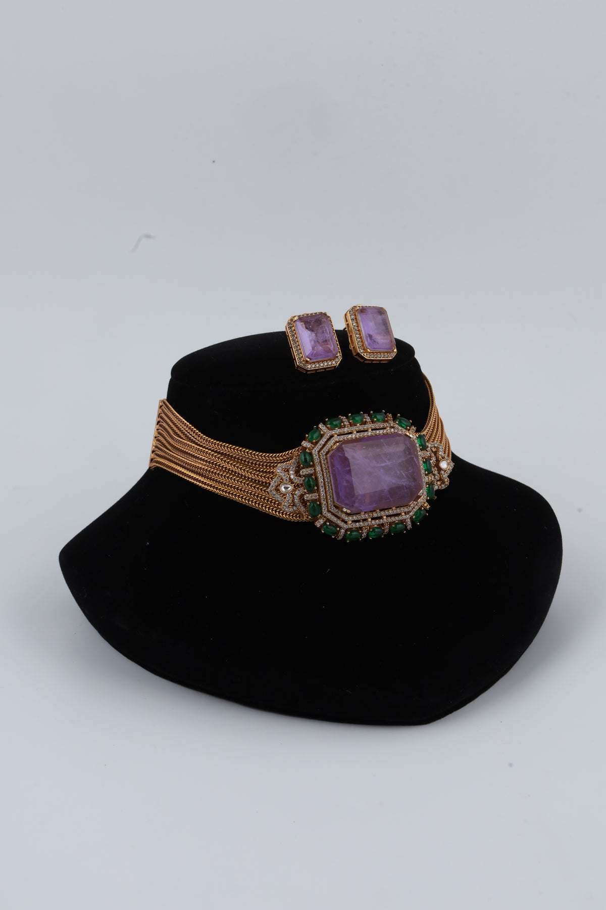 Purple Stone Choker Necklace with Matching Earrings