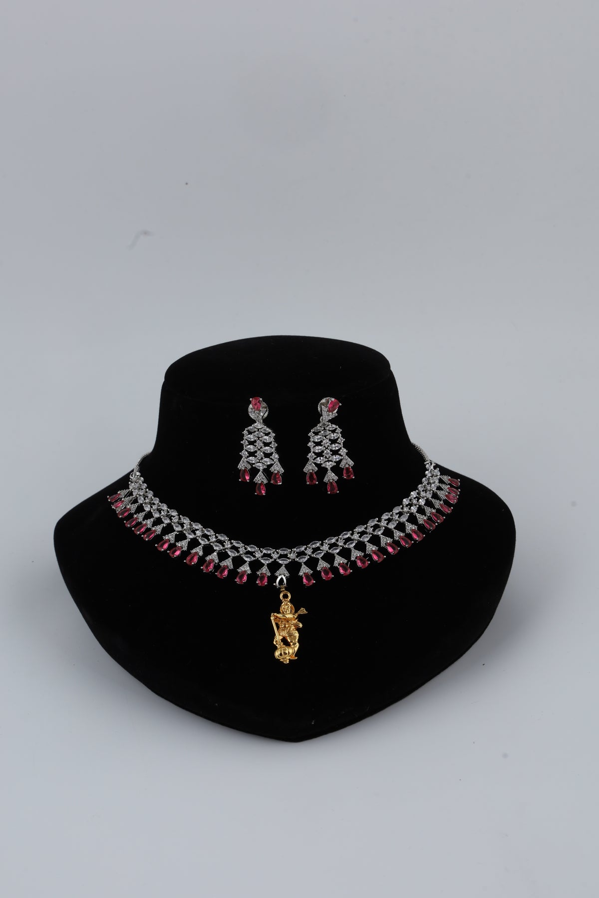 Red Stone Necklace Set with Matching Earrings