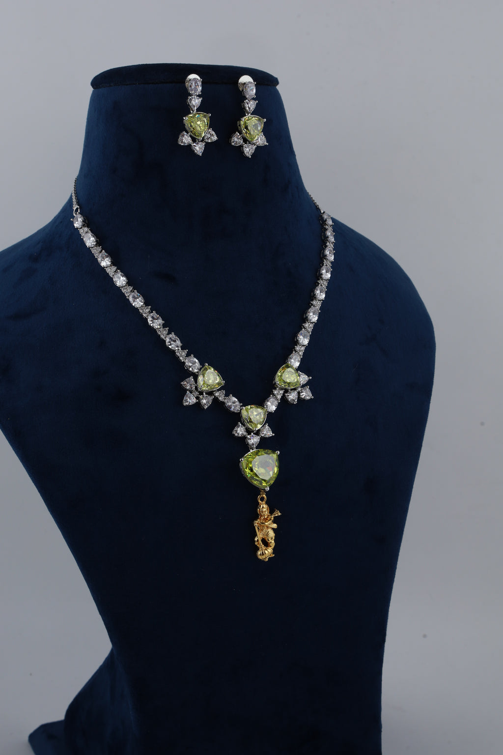 Green Crystal Necklace Set with Matching Earrings