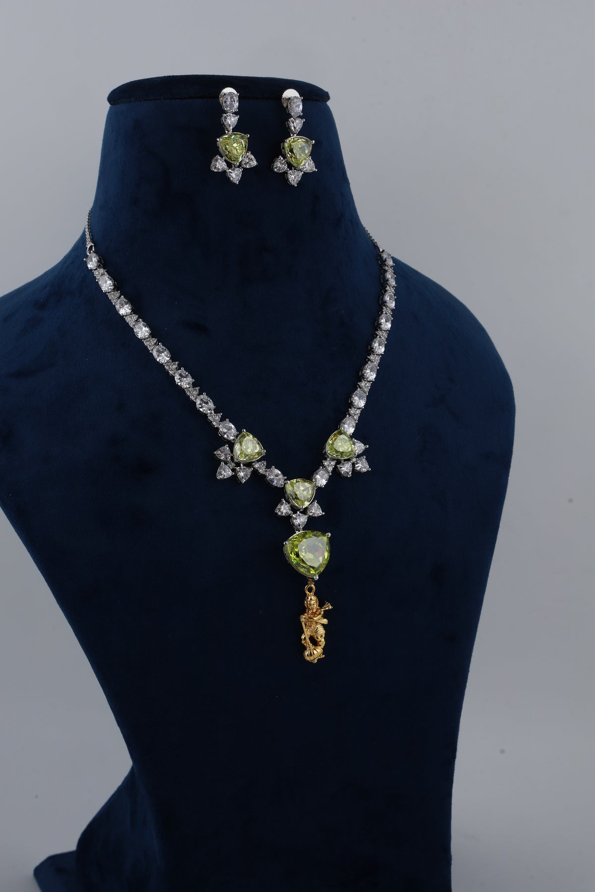 Green Crystal Necklace Set with Matching Earrings