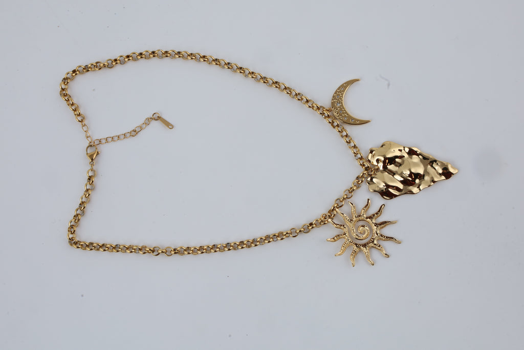 Sun and Moon Gold Tone Statement Necklace