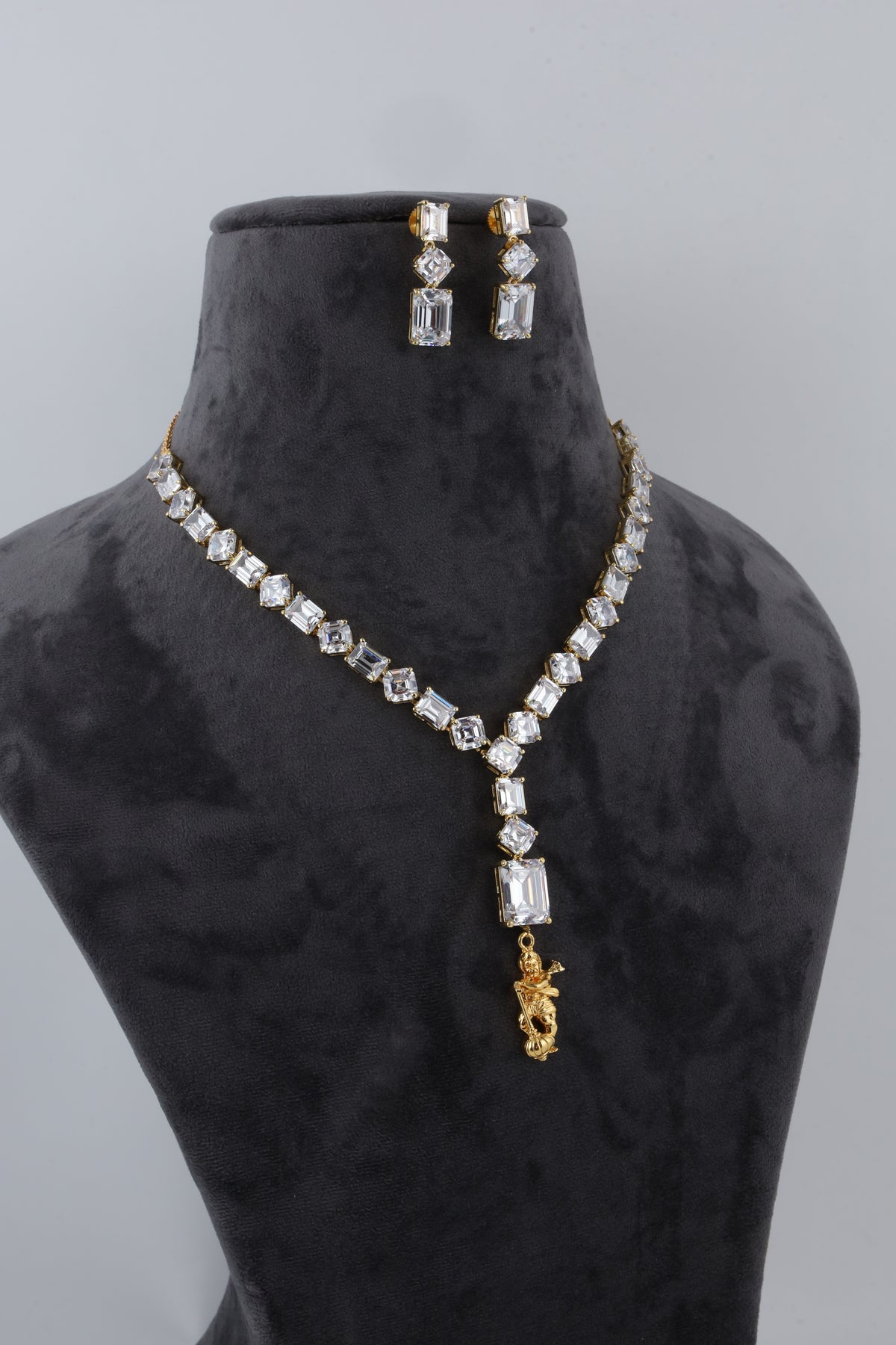 Geometric Crystal Necklace with Matching Earrings