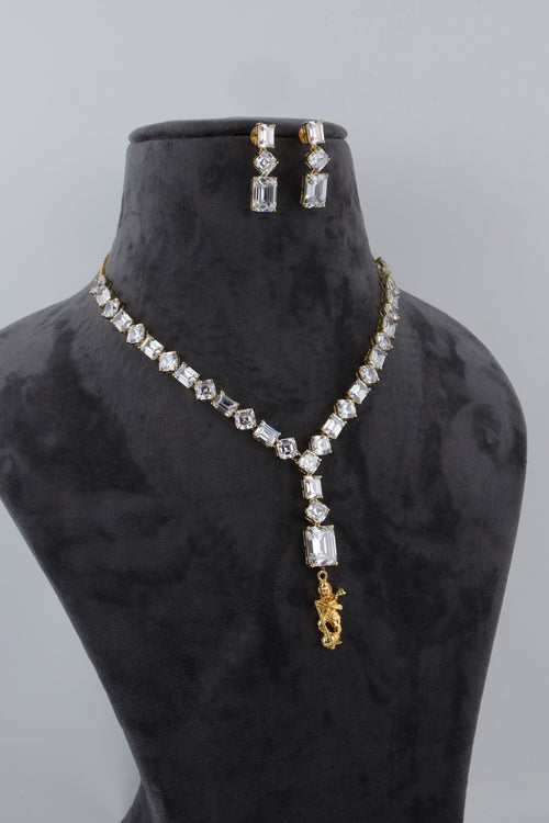 Geometric Crystal Necklace with Matching Earrings